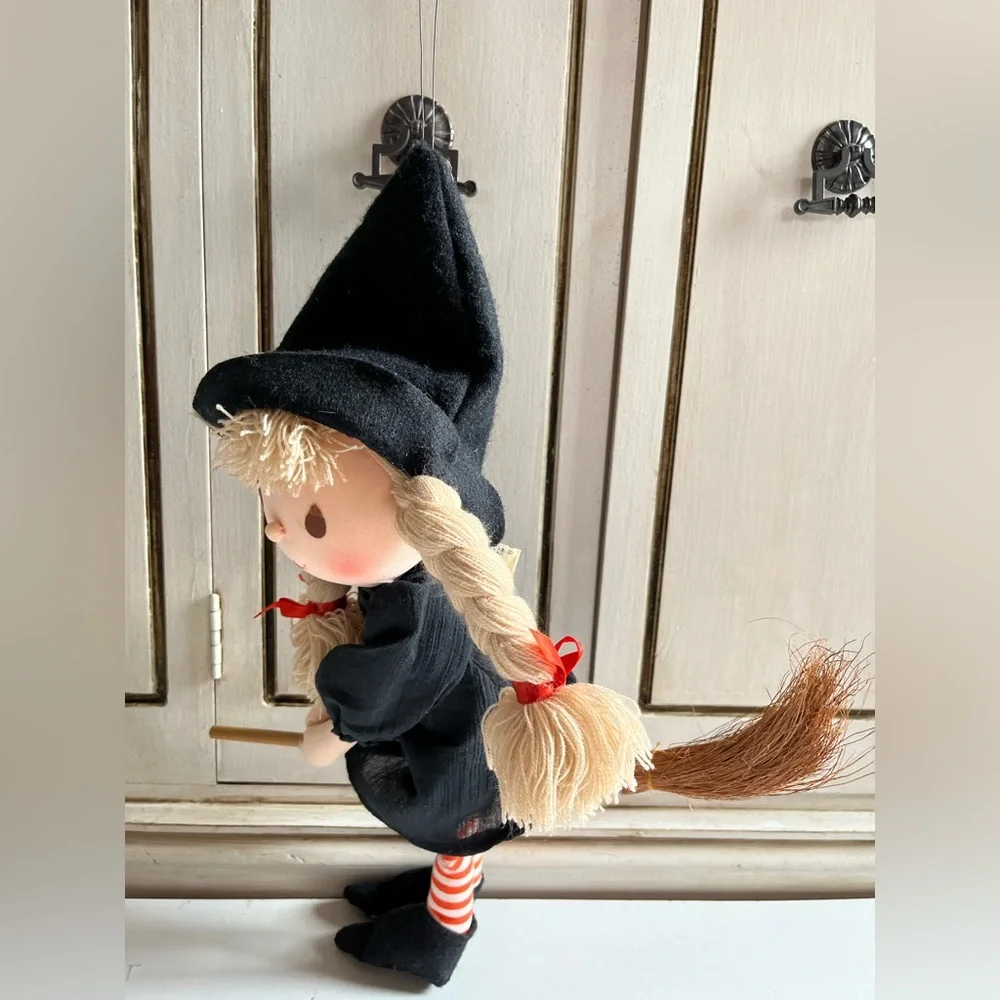 Vintage Applause 1984 Halloween Hanging Girl Witch with broom yarn, cloth, fiber